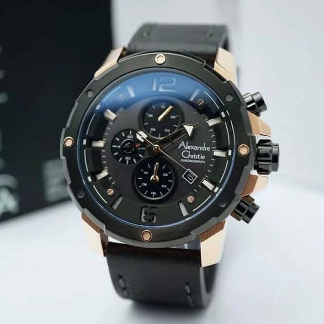 ALEXANDRE CHRISTIE AC 6410 PRIA ROSEGOLD BLACK LETHER BLACK ORIGINAL