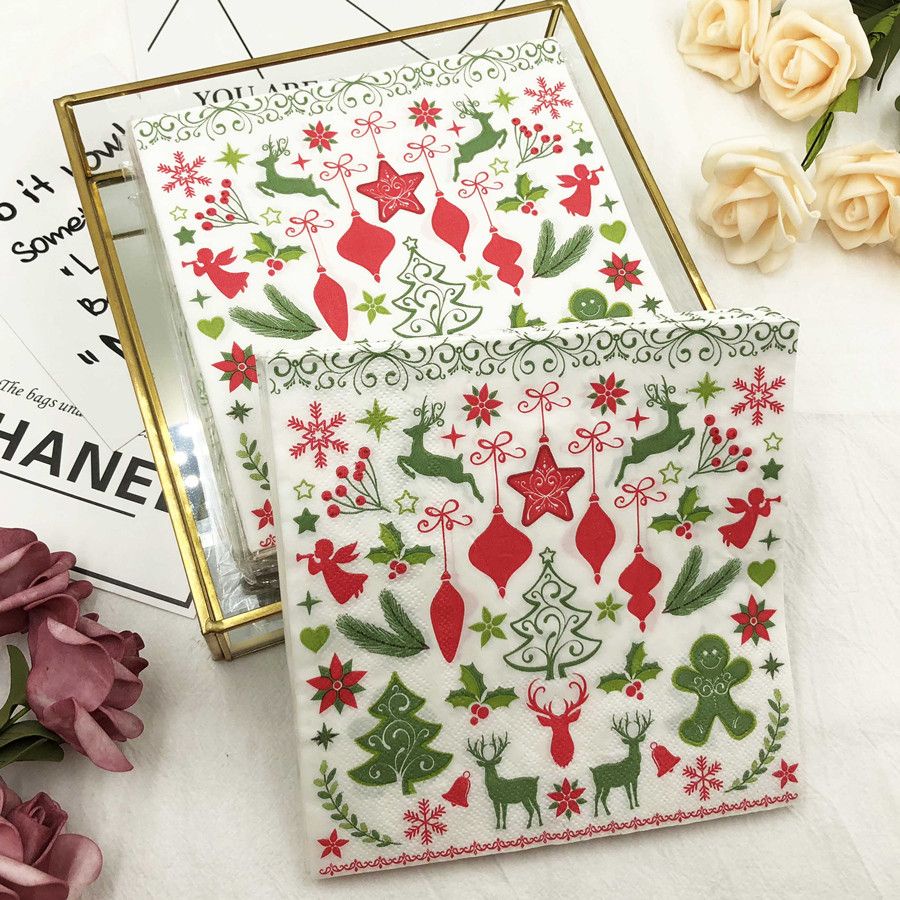 20 Sheets/Pack Christmas Theme Paper Napkin For Wedding Birthday Home Party Decoration Servilleta Supplies