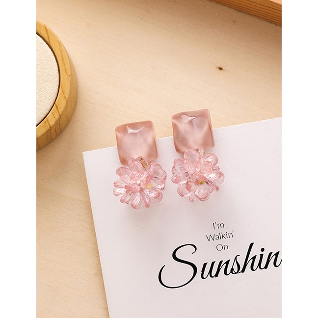 LRC Anting Tusuk Fashion 925 Silver Needle Irregular Square Crystal Flower Earrings F89320