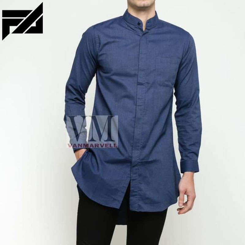 TERBARU VM Gamis Baju Koko Polos Panjang Biru Dongker - navy L