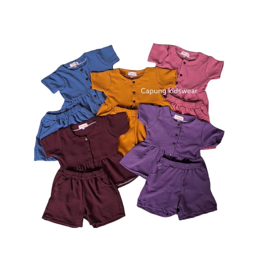 (Capung Kidswear) Setelan Crinkle One set Crincle Anak Perempuan 1-3 tahun