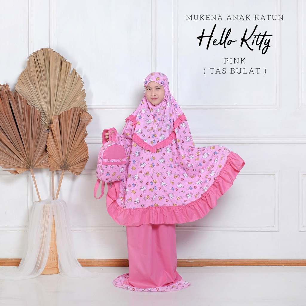 MUKENA BALI TASIK - MUKENA ANAK KATUN CVC HELLO KITTY TAS BULAT