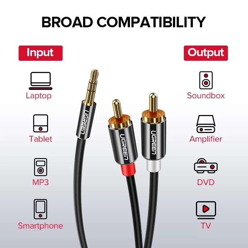 UGREEN Kabel Splitter Y 3,5mm to 2 RCA Audio Stereo