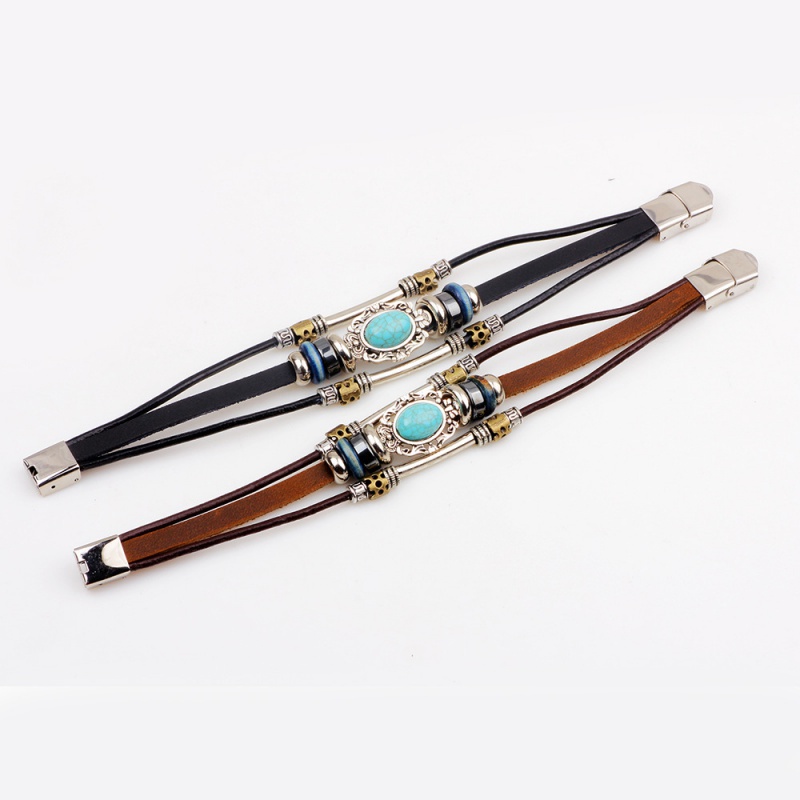 Gelang Manik-Manik Turquoise Bahan Stainless Steel Gaya Retro Untuk Pria Dan Wanita