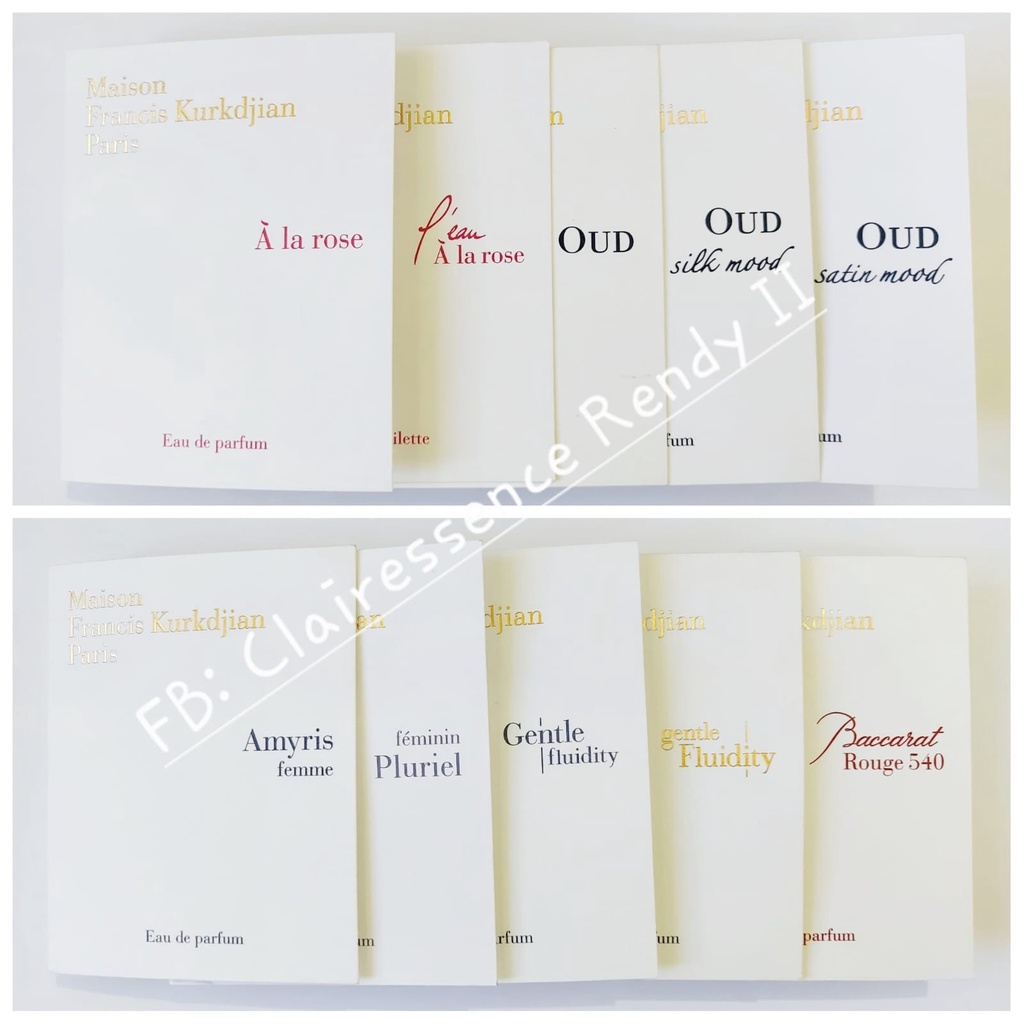 Maison Francis Kurkdjian MFK vial 2 ml spray 5 ml 11ml travel mini A La Rose L'eau Amyris Femme Femi