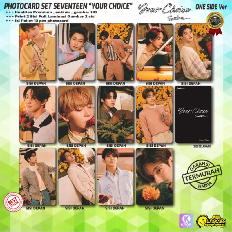 PHOTOCARD SET KPOP PREMIUM SEVENTEEN OUR CHOICE ( PRINT 2 SISI 13 PCS ) - ONE SIDE