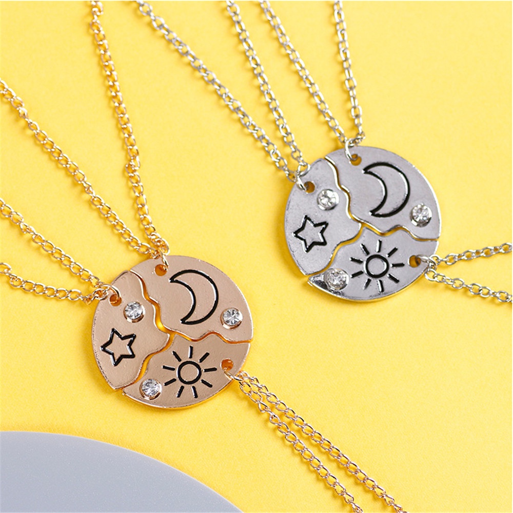 3pcs / Set Kalung Hias Liontin Bulan Bintang Bulat Tulisan Best Friend Forever Untuk Pria Dan Wanita