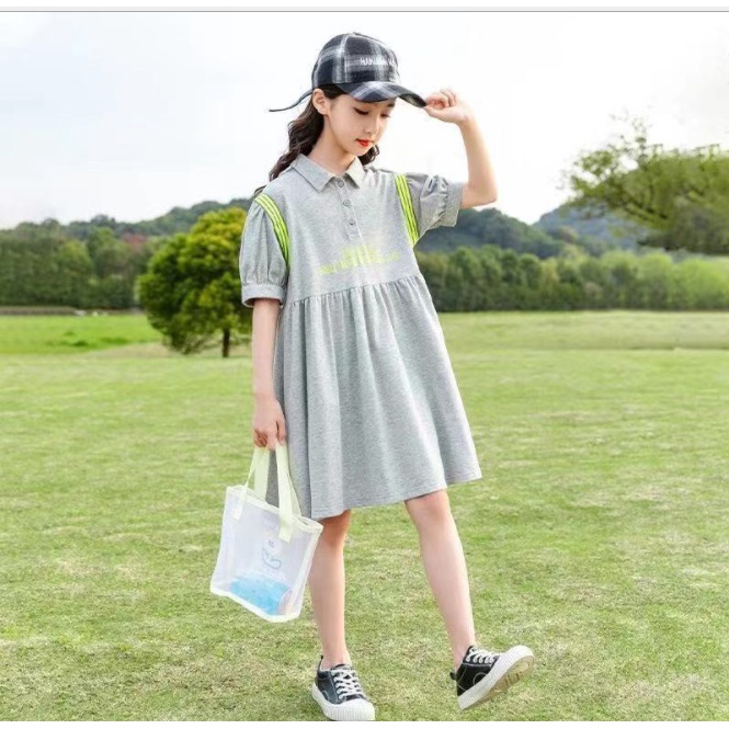 DRESS Anak cewek import 5TH-14TH TERUSAN PREMIUM LES STABILO BLACKGREY