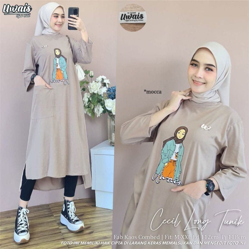 Cecil Long Tunik Jumbo Baju Kaos Wanita Outfit Wanita Kekinian Baju Lengan Panjang Wanita Korean Style