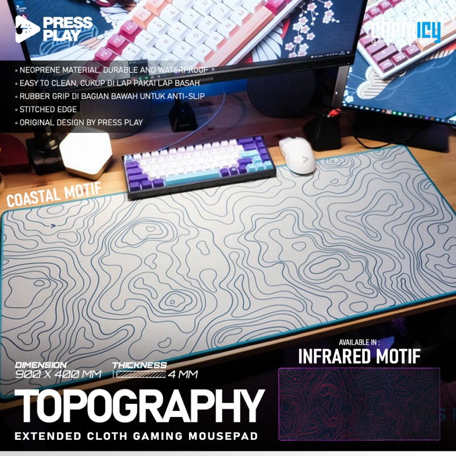 Press Play Topography Deskmat Cloth Gaming Mousepad