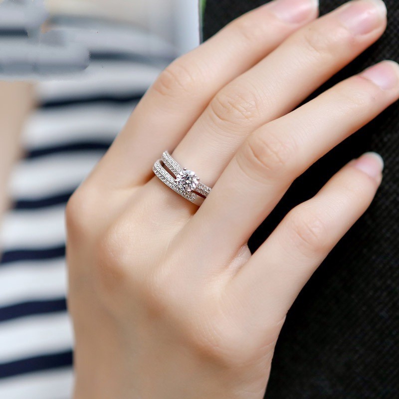 Set Cincin Pasangan Bahan Silver Dengan Micro Diamond Untuk Pasangan