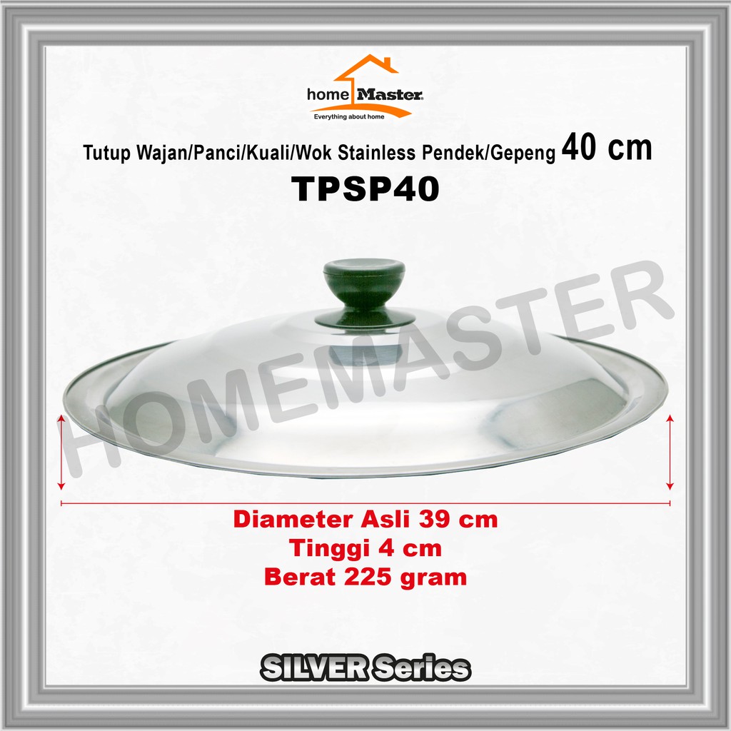 HomeMaster Tutup/Lid Wajan/Panci/Kuali/Wok/Pots/Pans Stainless/Besi Baja Tahan Karat Pendek/Gepeng/S