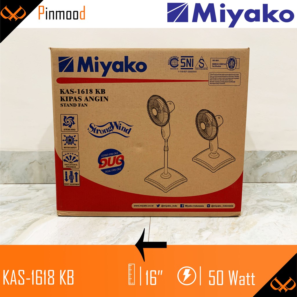 MIYAKO KAS-1618 KB STAND FLOOR DESK FAN / KIPAS ANGIN BERDIRI DUDUK MEJA 16 INCH 2 IN 1 KENCANG