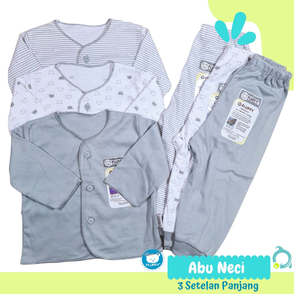 FLUFFY 3 Stelan Panjang Bis Motif Mix ( Abu | Khaki | Pink | Biru ) Size 0-3 Bulan (Newborn)