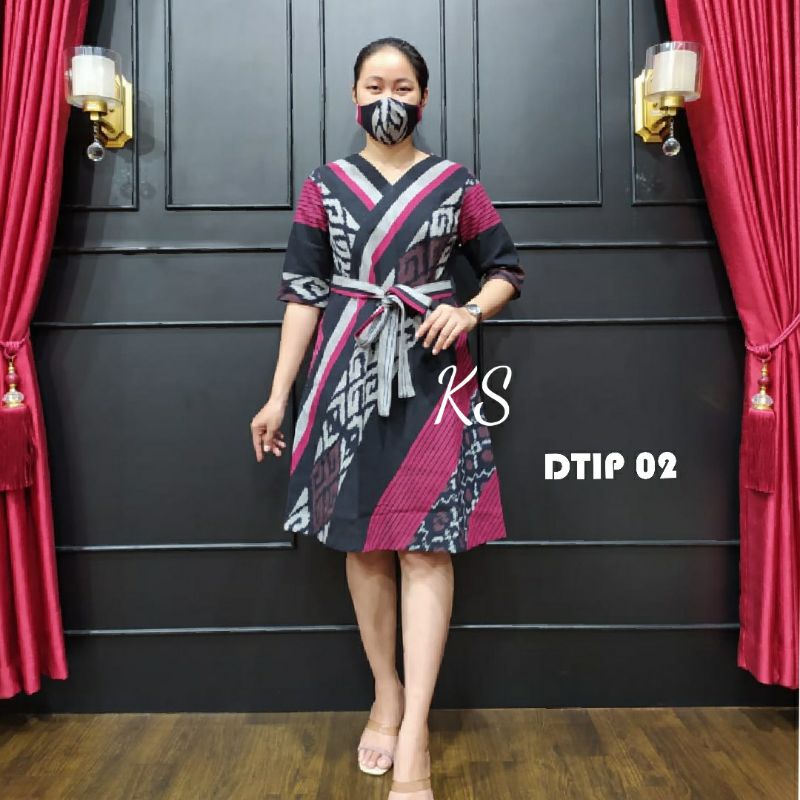 DRESS TENUN JEPARA ASLI MODEL KIMONO IKAT PINGGANG FREE MASKER/DRESS TENUN WANITA ETNIK/KS
