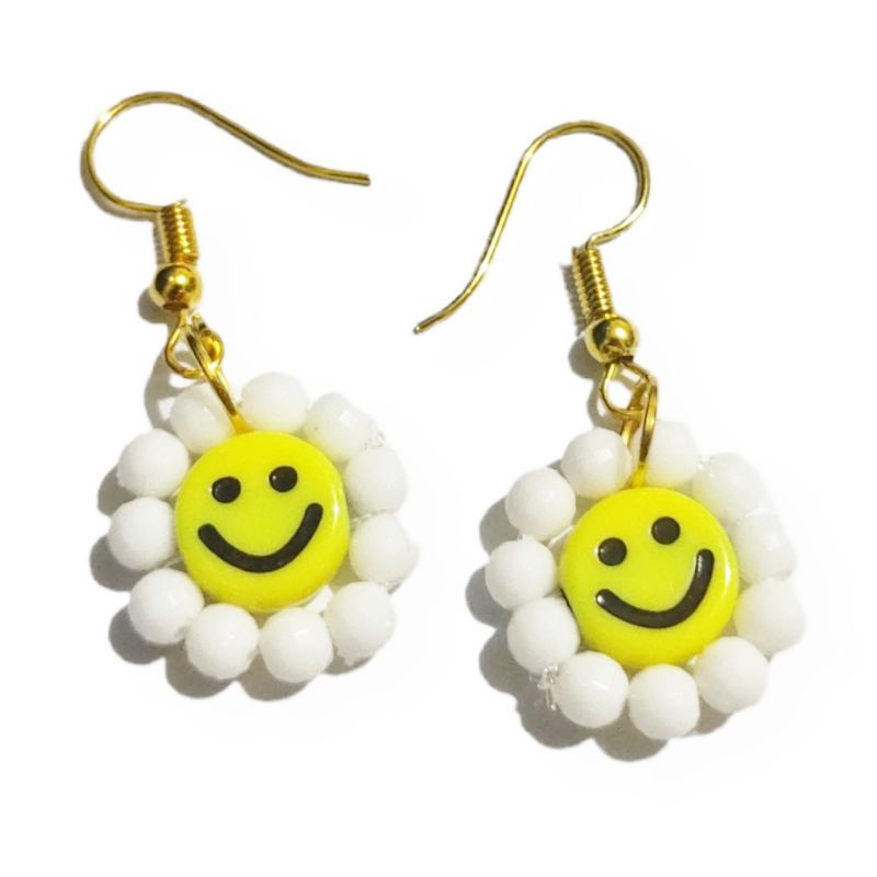 Anting Smile Sunflower Beads Charm Senyum Hooks Earrings Emoji