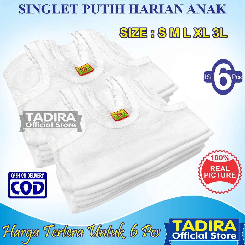 6 Pcs Singlet Anak Laki Laki Dan Perempuan Kaos Dalam Anak Pakaian Dalaman Putih TADIRA Store