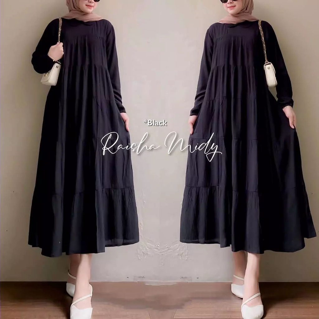 RAISHA MIDI DRESS BL KAIN KATUN RAYON LD 110 CM PB 125 CM MIDI DRES TERBARU MODEL POLOS DAN NYAMAN DI PAKAI BAJU DRES KEKINIAN SIMPLE DAN HARGA MURAH BAJU MIDI DRES 2022