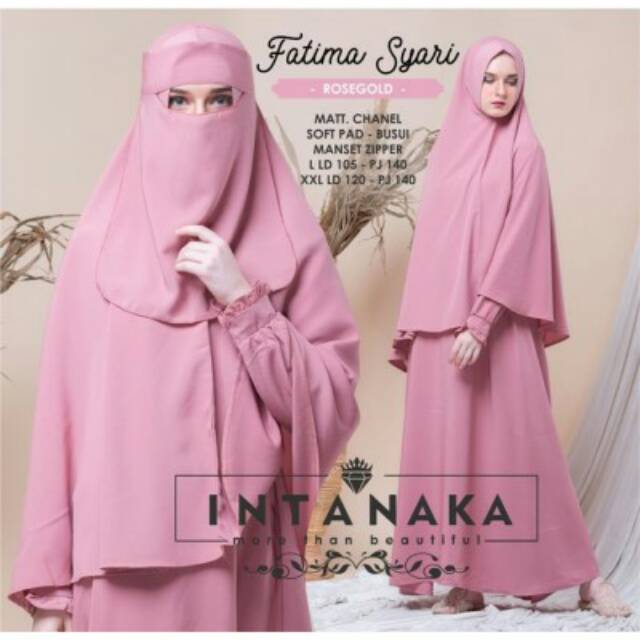 Gamis Fatima Syari Free Cadar Baju Muslim set khimar ori Intanaka