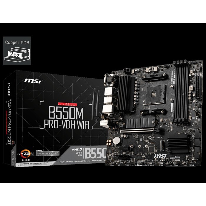 MSI B550M Pro-VDH Wifi (AM4, AMD Promontory B550, DDR4, USB3.2, SATA3)