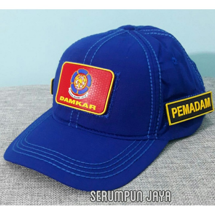 TOPI DAMKAR BIRU - TOPI DAMKAR VELCRO 3PATCH PEMADAM - TOPI DAMKAR VELCRO BIRU