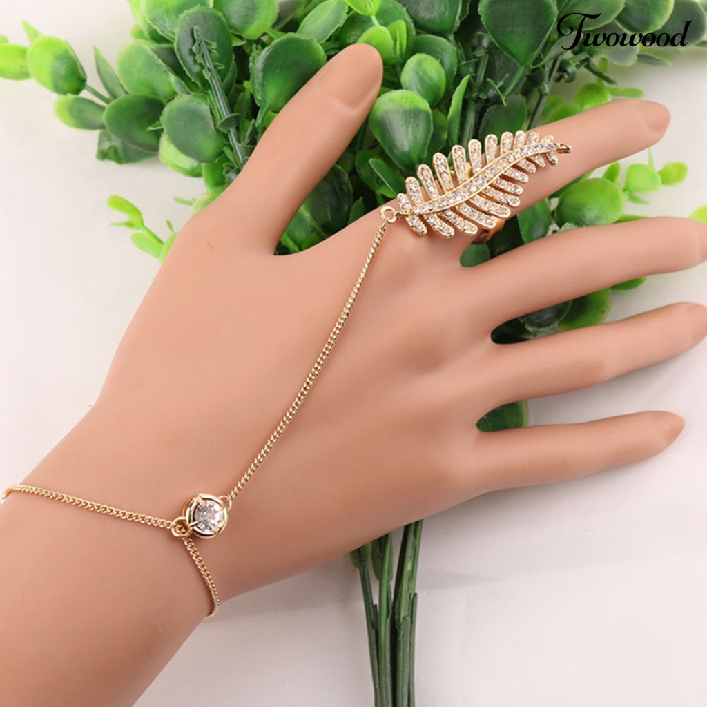 Gelang Rantai Bentuk Bulu Aksen Berlian Imitasi Adjustable Untuk Wanita