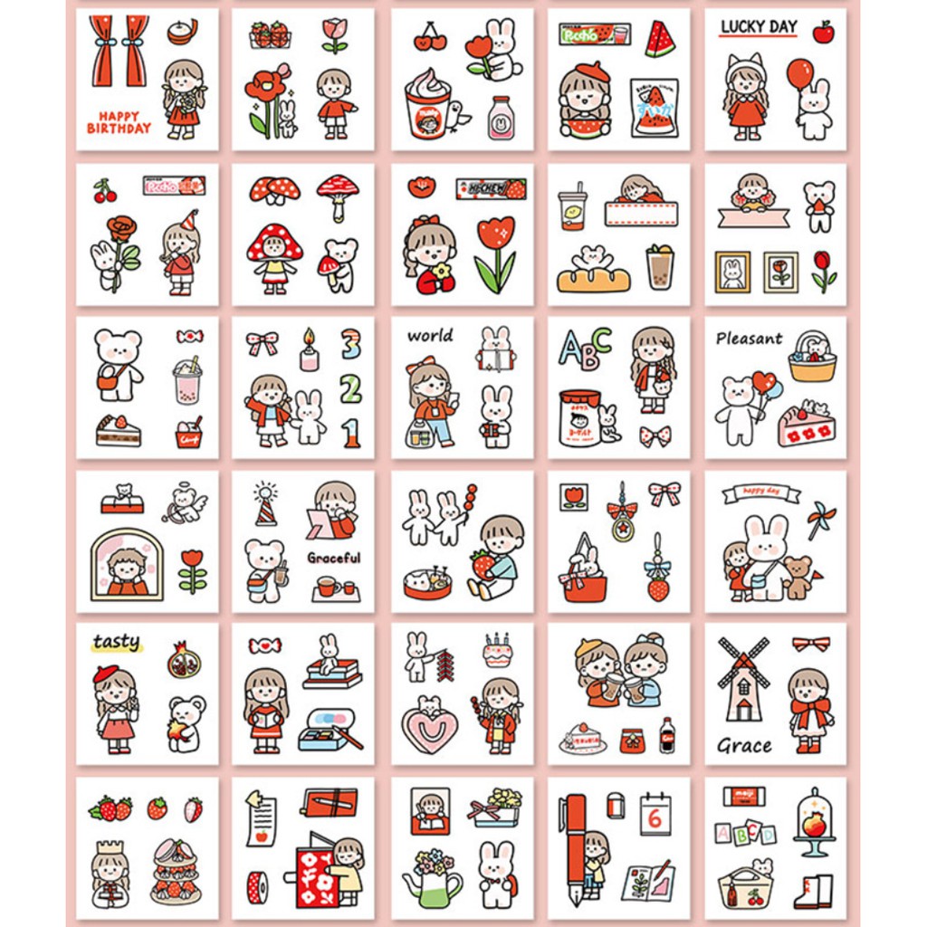 [Bisa COD] STIKER TUMBLR AESTHETIC SET/ Stiker Pack Aesthetic /Stiker Hp Laptop/ Sticker Tumblr 1PCS-Happyday Red