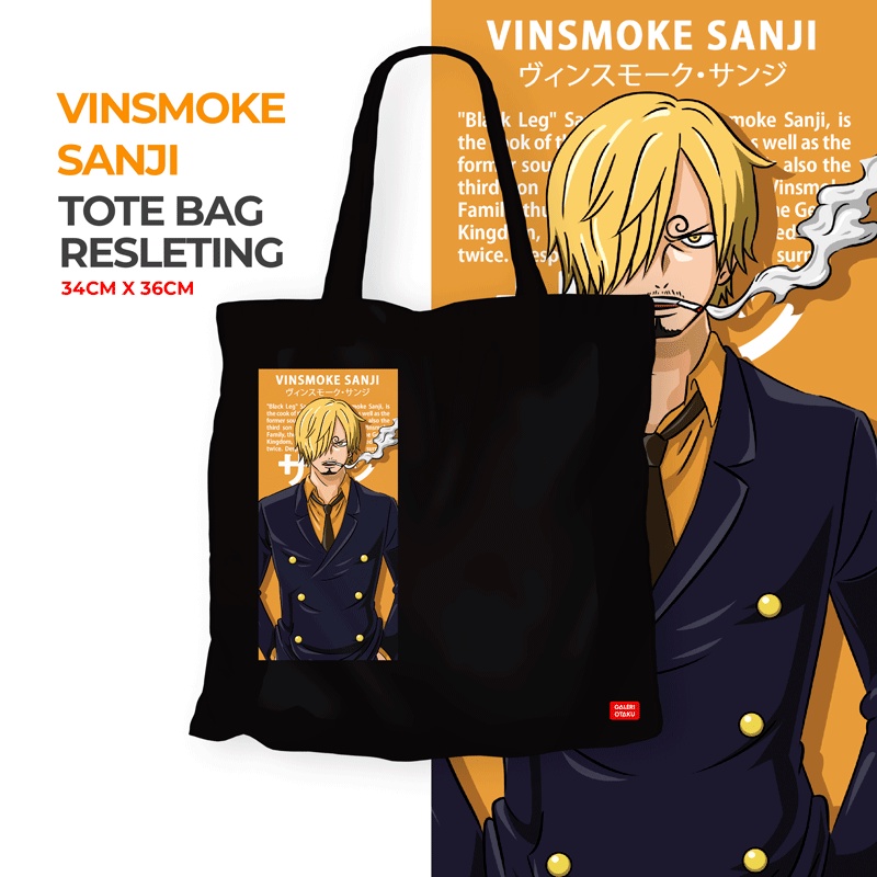 (NEW) TOTEBAG KANVAS ANIME ONE PIECE SANJI / VINSMOKE SANJI / TOTEBAG HITAM PREMIUM / TOTE BAG RESLETING / TOTEBAG ANIME