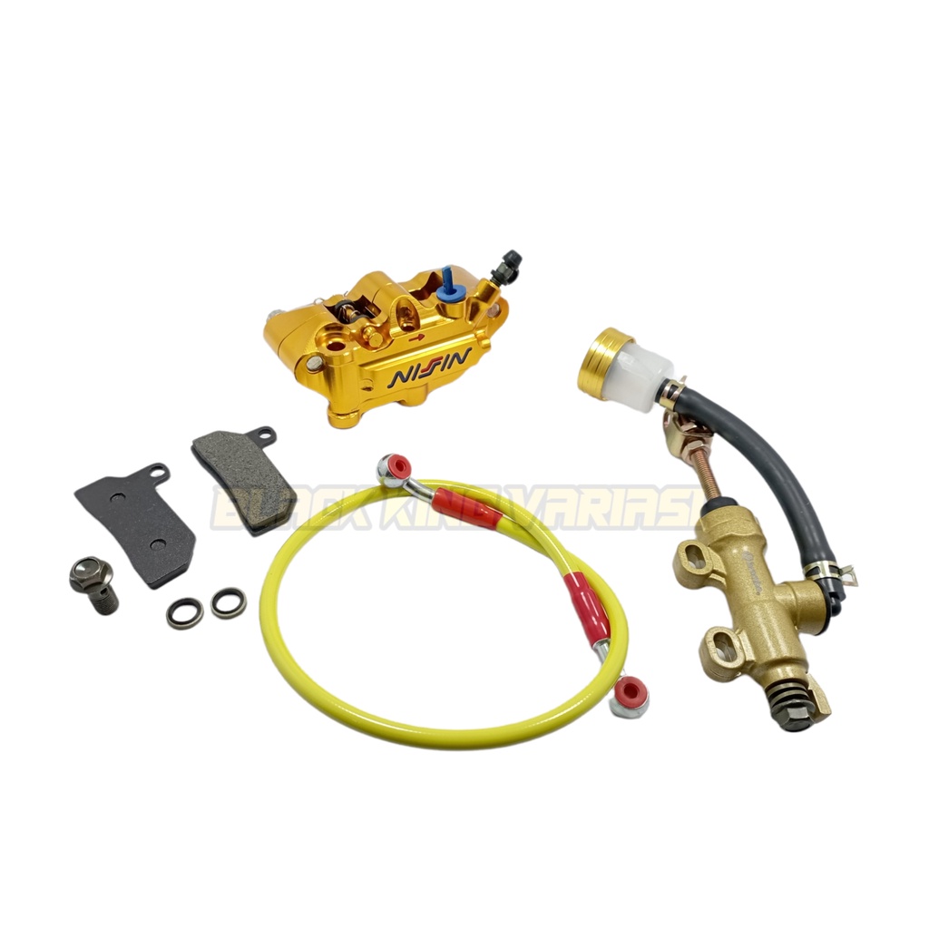 Satu Paket Kaliper Nisin Free Kampas Rem , Selang Rem 95 Cm , Tonjokan Rem Motor