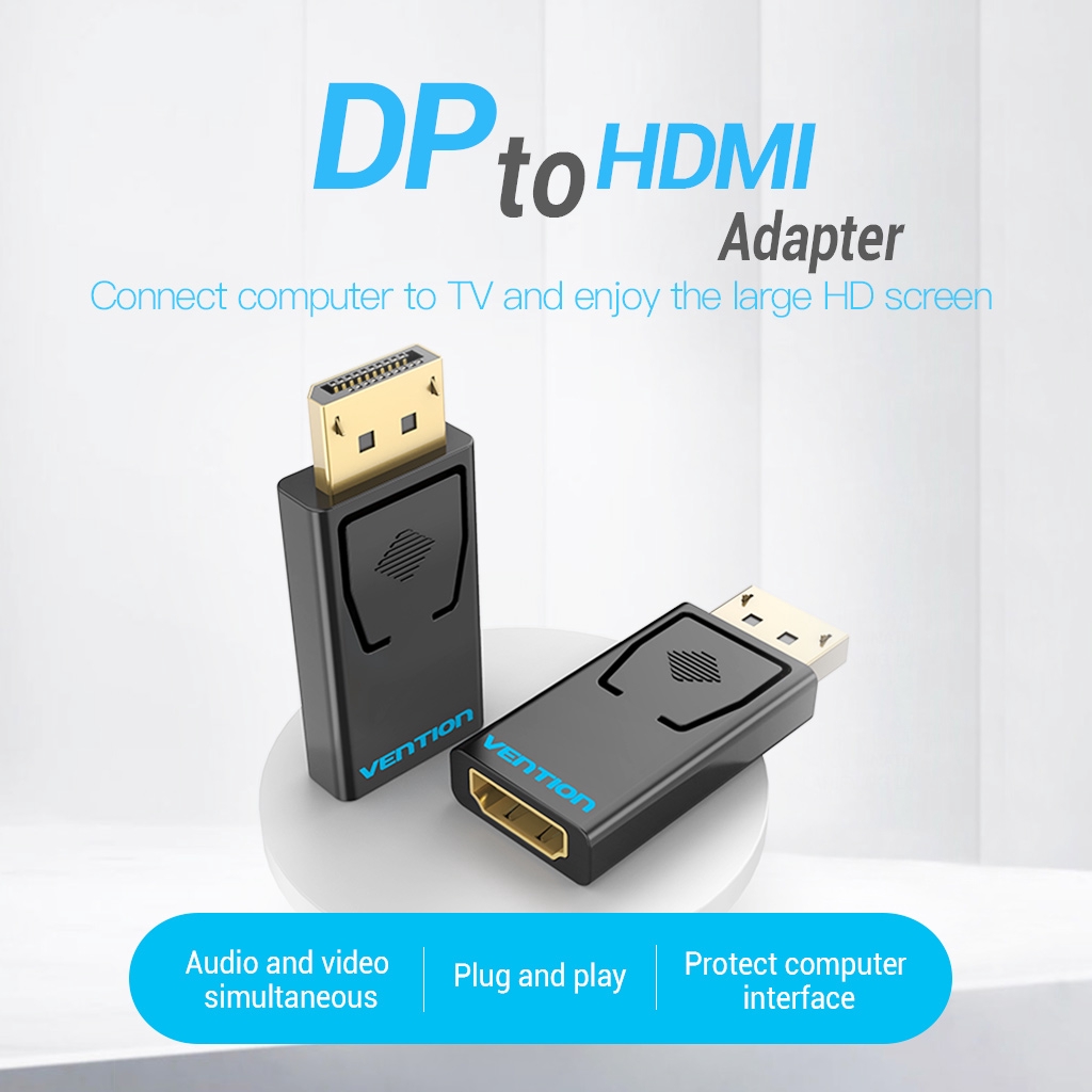 Vention Adapter Konverter Display Port Dp Ke Hdmi 4k Male Ke Hdmi Female Lapis Emas Untuk Pc / Laptop