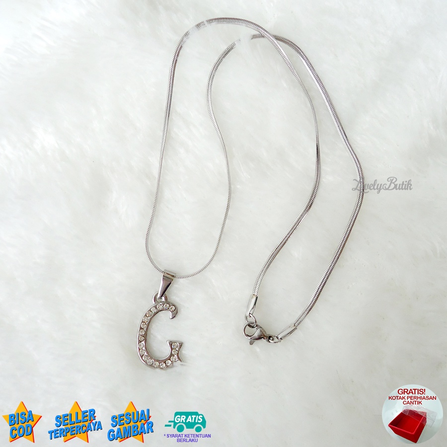 Lovelybutik - Kalung Inisial Huruf Titanium anti karat Kalung hurup Abjad Alphabet Ins G Klasik Bonus Kotak Perhiasan