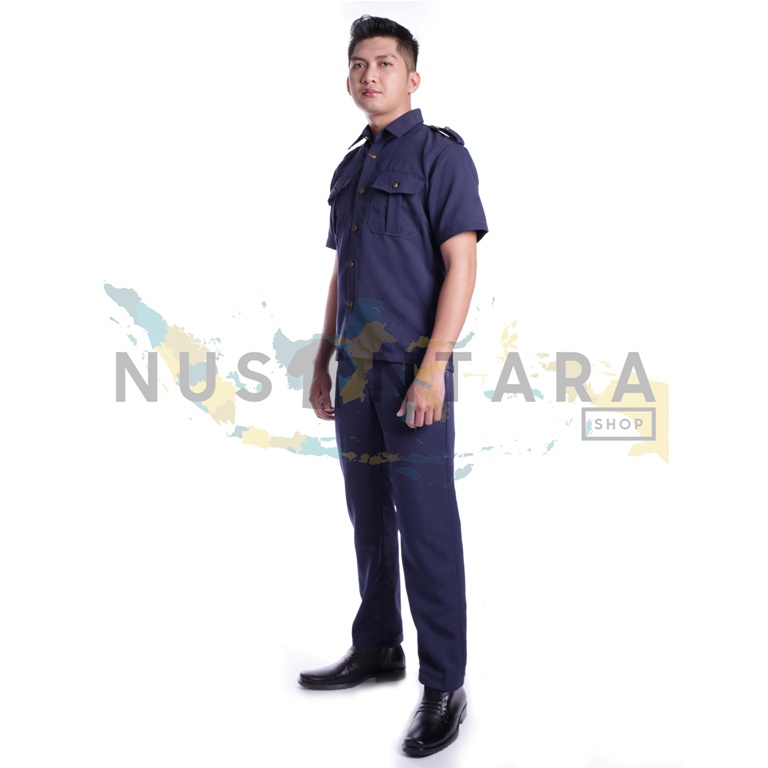 Seragam Safari Security Satpam Warna Biru Navy Terbaru Lengan Pendek Baju Safari Satpam Bodyguard Supir