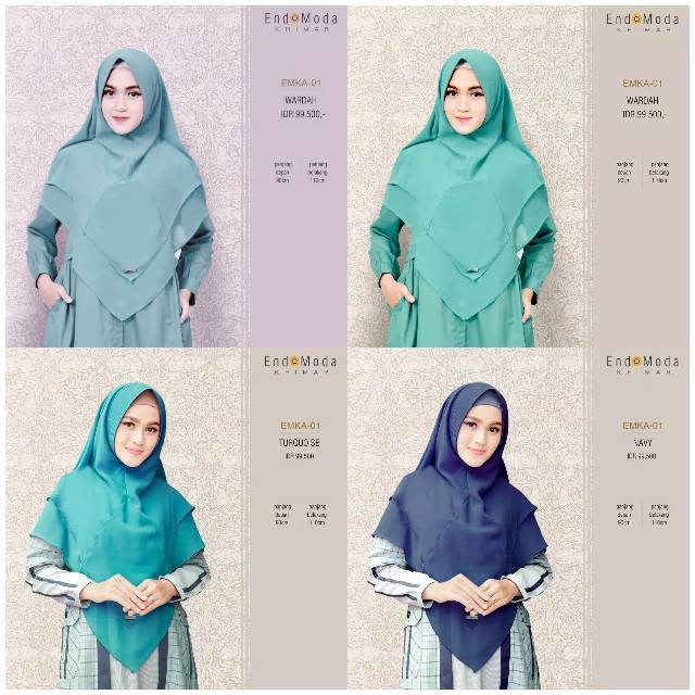 Hijab Muslimah model Jilbab Khimar Endomoda EMKA 01 Biru Blue Wardah Navy Turquoise Varian