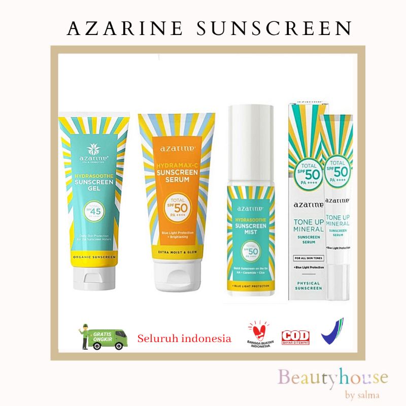 AZARINE SUNSCREEN Hydrashoothe Gel | Sunscreen Azarine serum Vit C | Sunscreen Azarine mist Spray | 