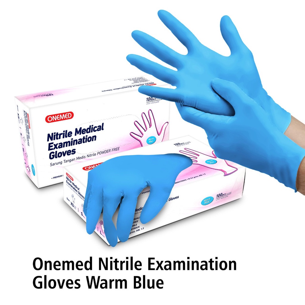 Sarung Tangan Onemed Nitrile Exam Glove Warm Blue Box isi 100