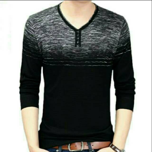 Sweater rajut premium black knitted striped