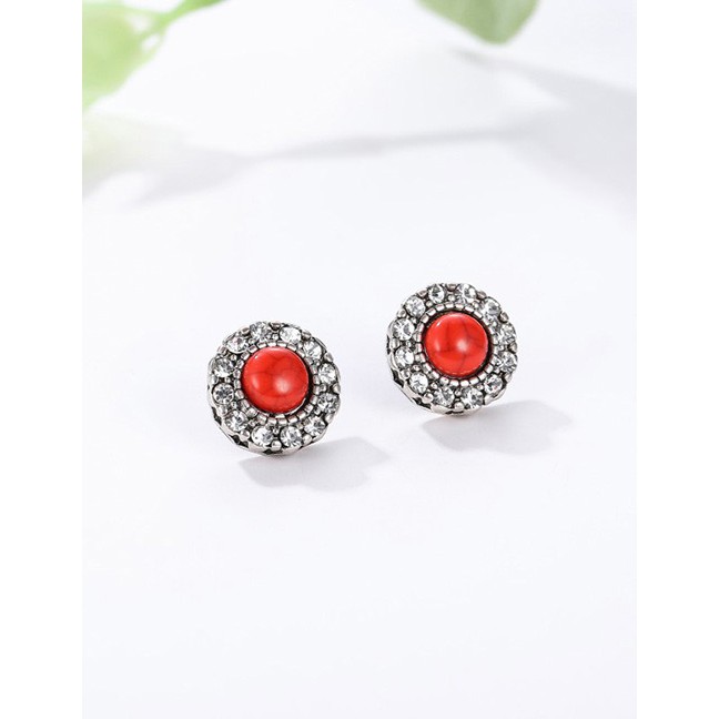 LRC Anting tusuk Fashion Red Round Shape Decorated E87240