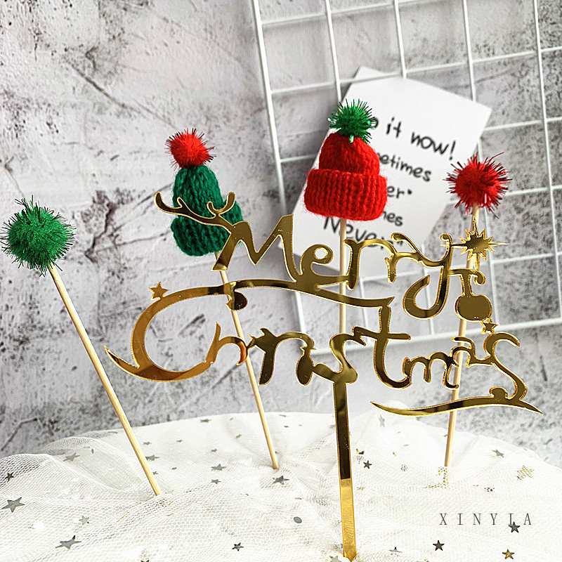 Topper Kue Desain Merry Christmas Bahan Acrylic Akrilik Untuk Dekorasi Natal Perlengkapan Pesta