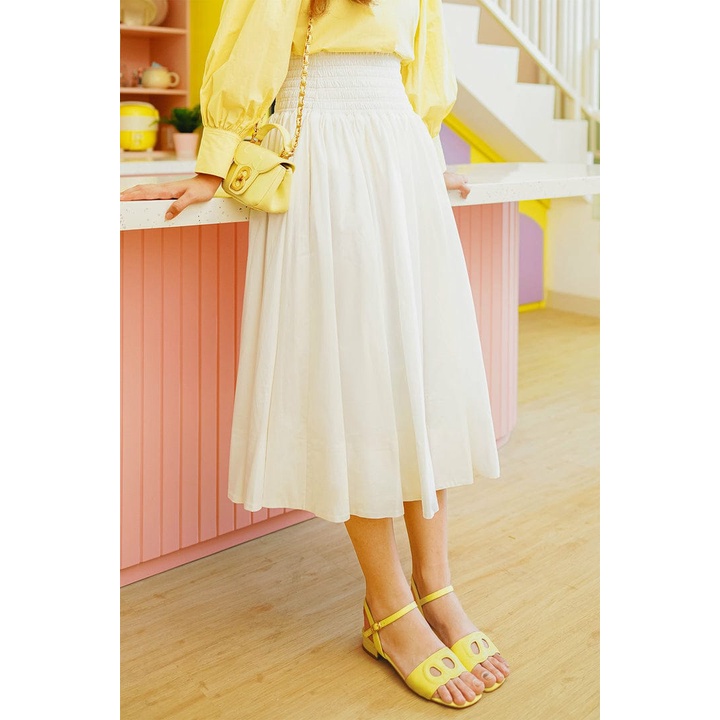 SMOCKED MAXI SKIRT WHITE - BENANG JARUM