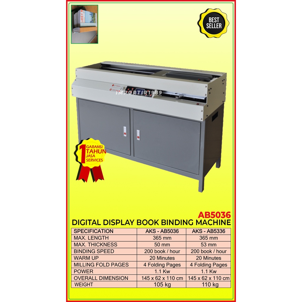 

Mesin Jilid Buku Digital Display Book Machine 365 x 50 mm 1.1 Kw 200 Book/Hour AB5036 - Importir1989