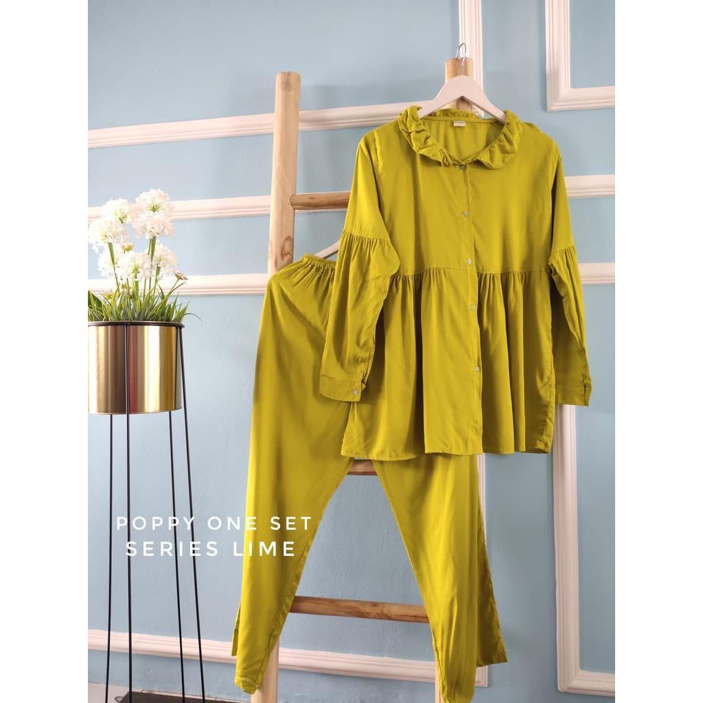BLOOMS DAILY ONE SET / TIE DYE ONE SET RAYON / STELAN PIYAMA WANITA-POPPY ONESET LIME
