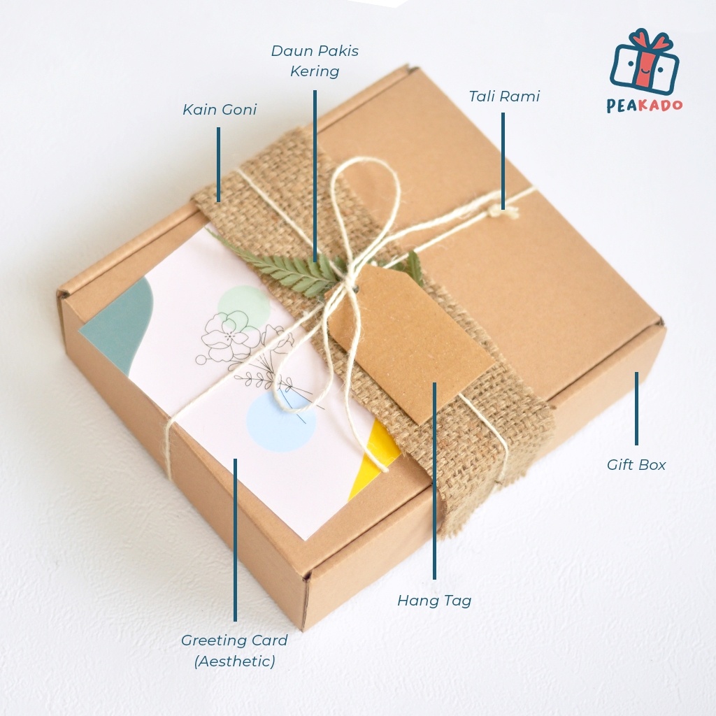 Kotak Hadiah Bungkus Kado Gift Box Hampers Ulang Tahun Aesthetic Corrugated Box Polos Dekorasi Pita Besar Full Set Rustic Vintage