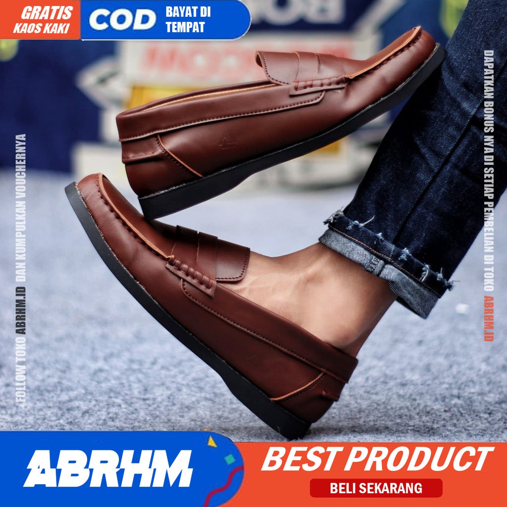 ABRHM IRIZ Sepatu Kasual Pria Sepatu Pria Casual Original Kulit Pu Sepatu Kerja Slop Cowo/Cowok Sepatu Kerja Kantor Semi Formal Kuliah Kondangan Gaya keren Kekinian Murah Terlaris