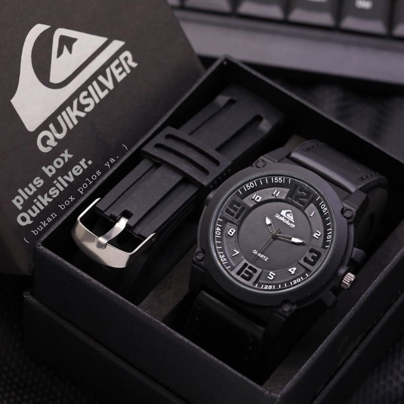 Promo Paket Tali+Box  Jam Tangan Pria Murah Quiksilver Analog Tali Kulit