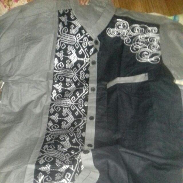Batik Kalongan | Koko Batik Bordir Kombinasi Lengan Panjang Motif Trisula