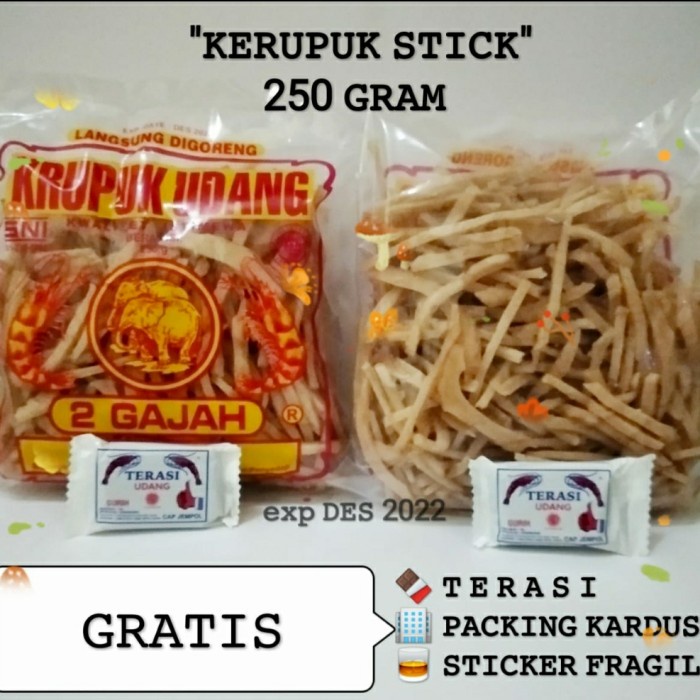 

TERLARIS Krupuk Udang Stick 250gram Padi kapas/ dua udang/ stick 2 udang