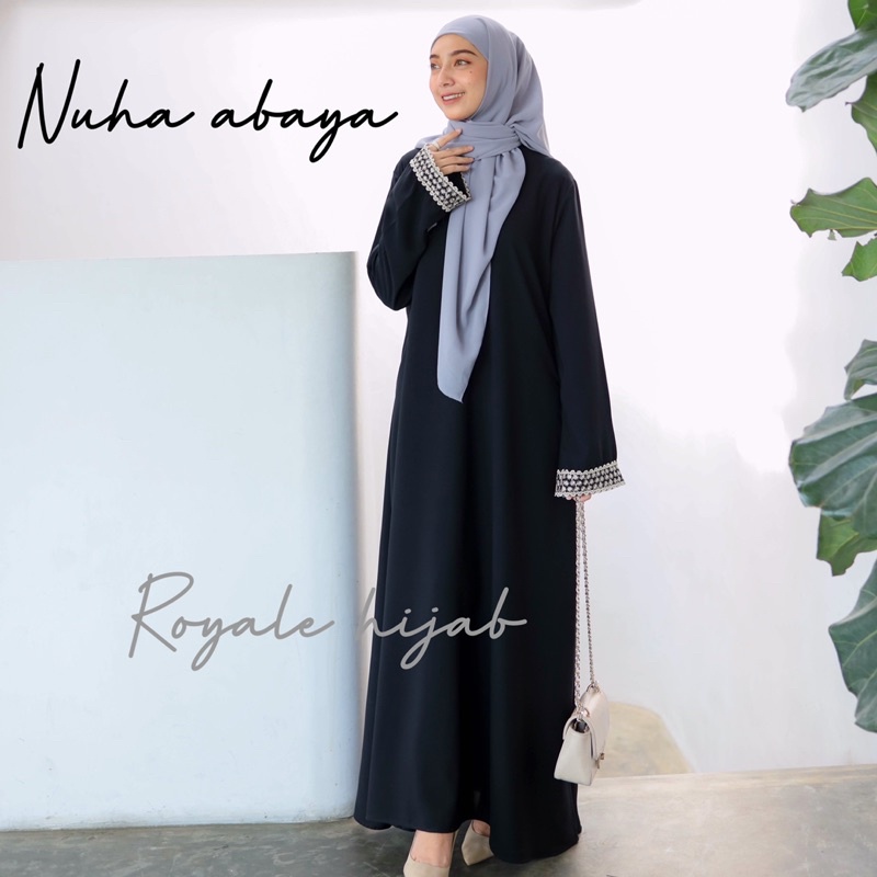 Nuha abaya jetblack mix renda arab