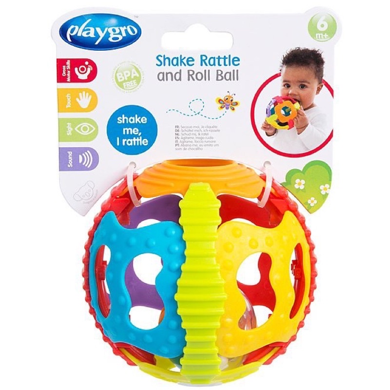 PLAYGRO SHAKE RATTLE &amp; ROLL BALL 6m+ mainan motorik anak bayi teether warna warni BPA FREE - SNI