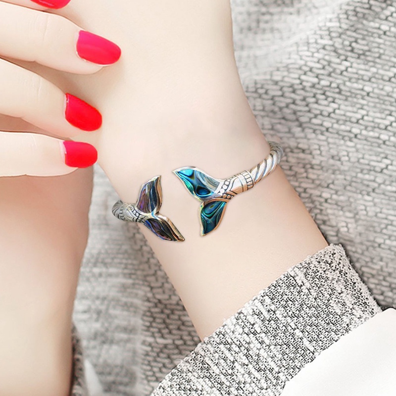 Gelang Bahan Stainless Steel Warna Silver Desain Ekor Mermaid Untuk Wanita Charms