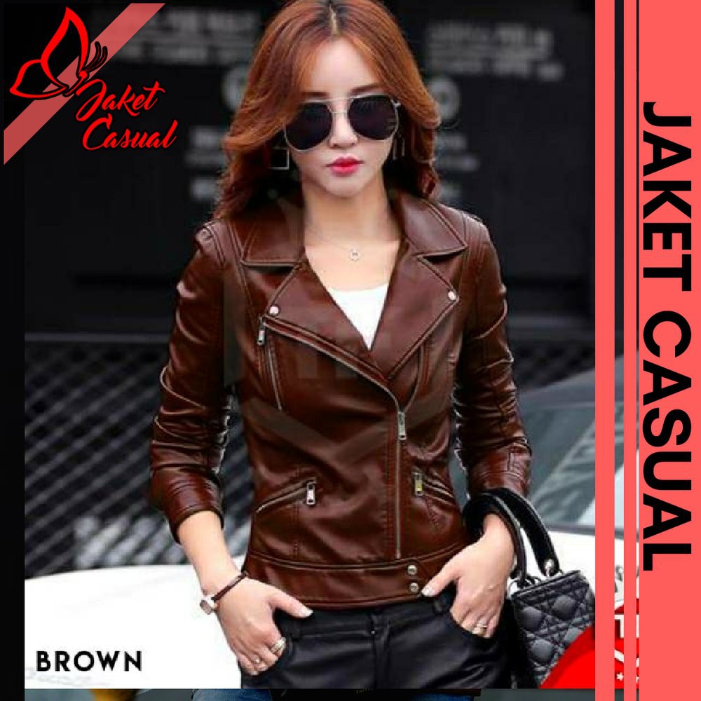 Termurah Jaket Kulit Wanita & Jaket Kulit Jessica Coklat Berkualitas